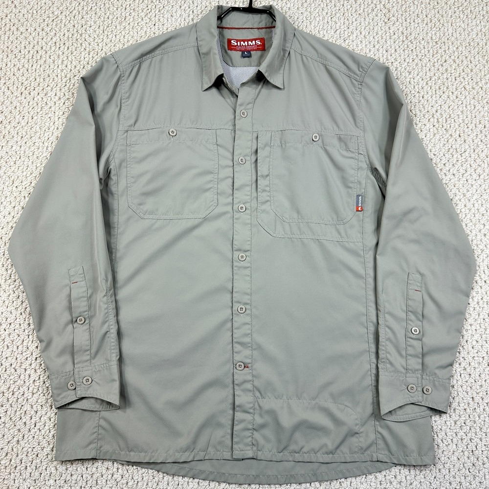 Simms EBB Tide Shirt Mens L Khaki Long Sleeve Button Up Vented Outdoors Fishing